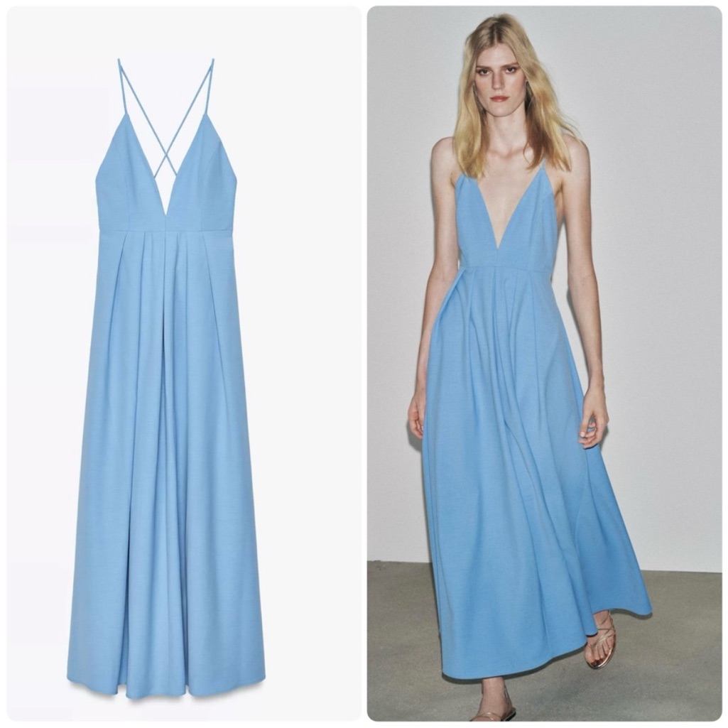Zara Nwt Zw Collection Long Dress With Ties Blue 2816/995